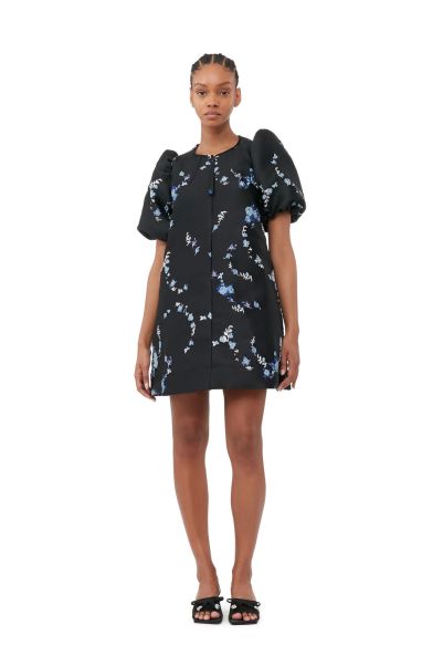 Ganni Black/Blue 3D Jacquard A-Line Mini Dress Dresses Women