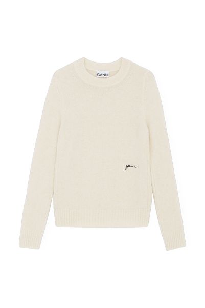 White Brushed Alpaca O-Neck Sweater Women Knitwear Ganni