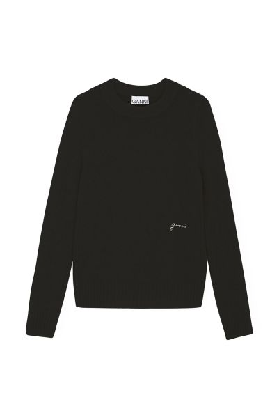 Knitwear Women Black Brushed Alpaca O-Neck Sweater Ganni