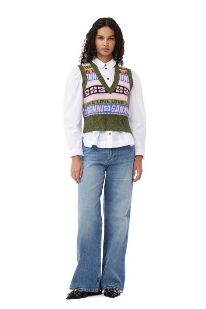 Women Graphic V-Neck Vest Knitwear Ganni