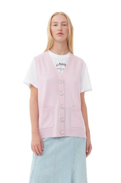 Women Ganni Knitted Vests Cashmere Mix Button Vest