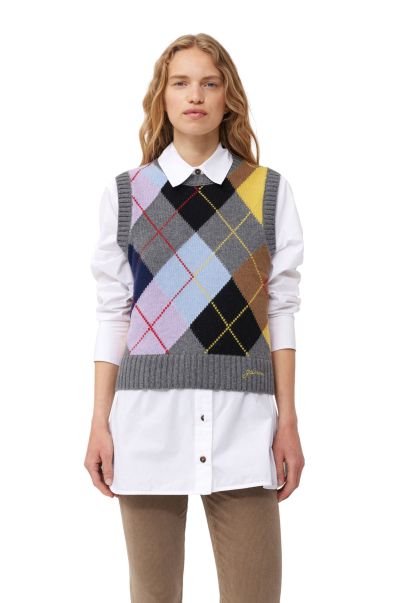 Knitted Vests Harlequin Wool Mix Knit Vest Women Ganni