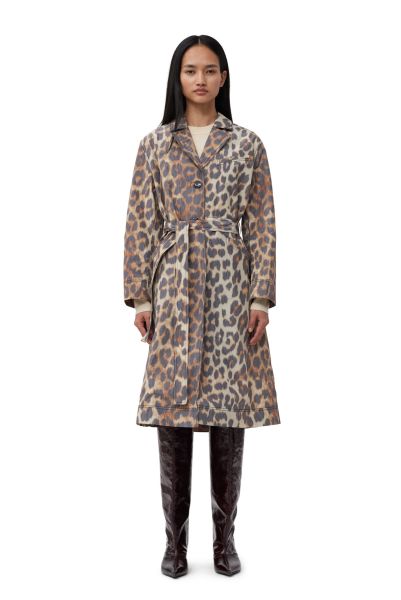 Leopard Crispy Shell Belt Coat Ganni Outerwear Women