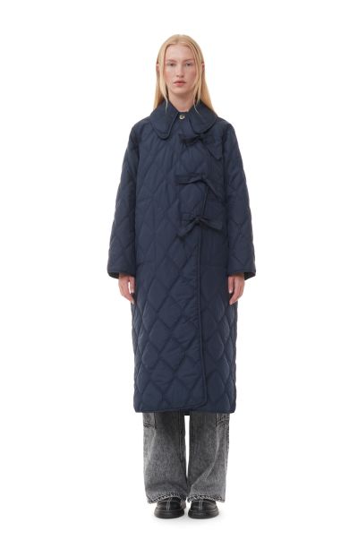 Women Outerwear Blue Ripstop Quilt Asymmetric Coat Ganni