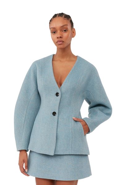 Women Ganni Twill Wool Suiting Blazer Outerwear
