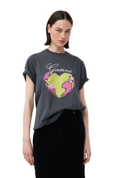 Ganni Tops Women Grey Relaxed Heart T-Shirt