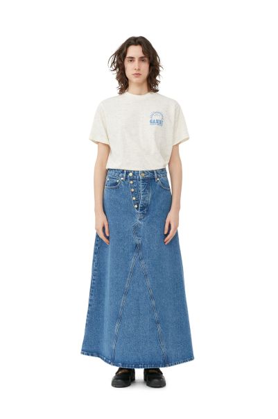 Denim Women Ganni Overdyed Cutline Denim Maxi Skirt