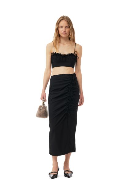 Women Ganni Skirts Black Drapey Melange Midi Skirt