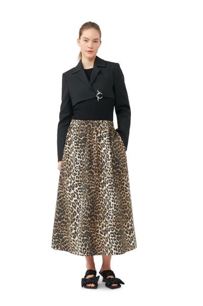 Ganni Women Skirts Leopard Printed Elasticated Maxi Skirt