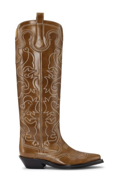 Women Ganni Knee-High Embroidered Western Boots Boots