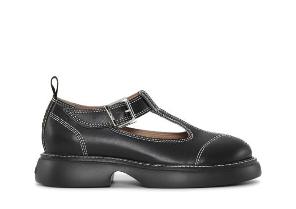 Women Black/White Everyday Buckle Mary Jane Shoes Ganni Flats