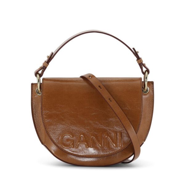 Women Brown Banner Saddle Bag Ganni Top Handle Bags