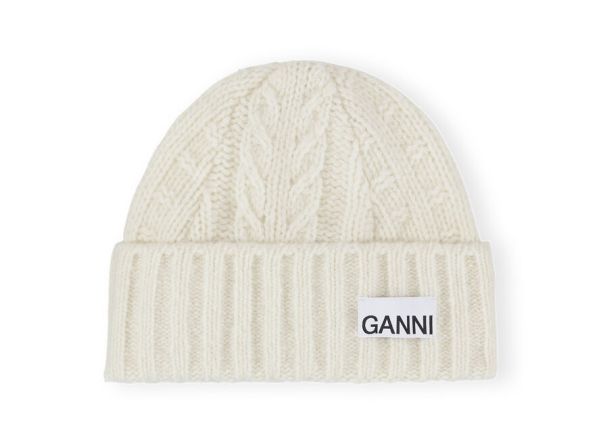 Ganni White Regular Wool Cable Beanie Women Hats
