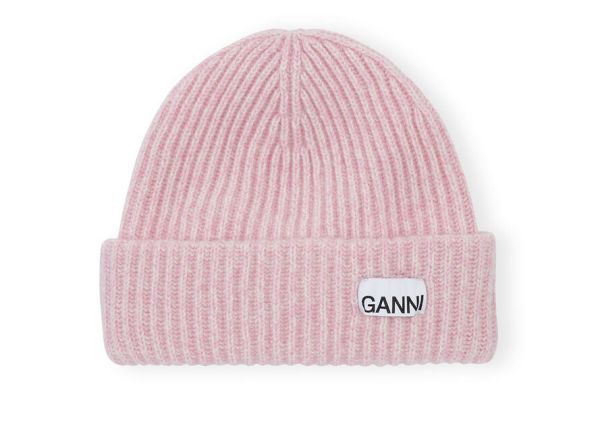 Women Ganni Loose Wool Rib Knit Beanie Hats