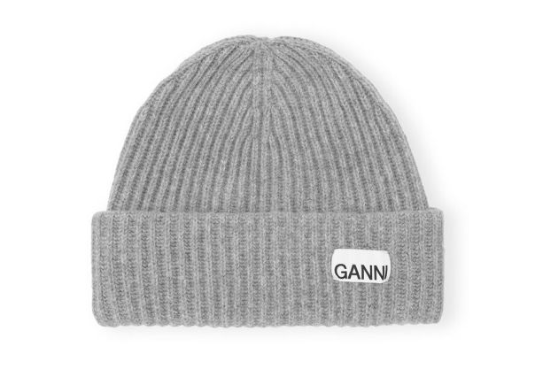 Ganni Hats Loose Wool Rib Knit Beanie Women