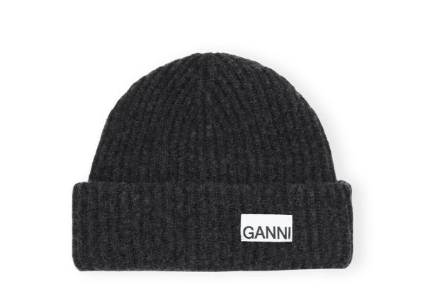 Hats Loose Wool Rib Knit Beanie Ganni Women