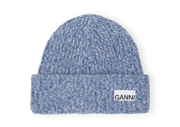 Women Ganni Loose Wool Rib Knit Beanie Hats