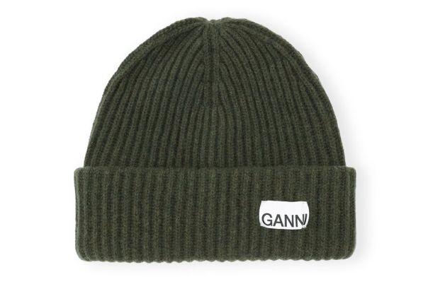 Ganni Loose Wool Rib Knit Beanie Women Hats