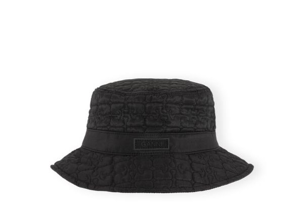 Ganni Hats Women Black Quilted Tech Bucket Hat