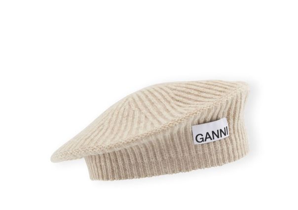Wool Rib Knit Beret Hats Women Ganni