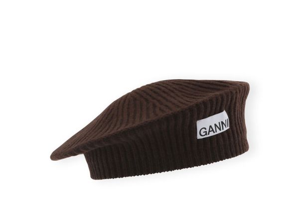 Ganni Hats Women Brown Structured Rib Beret