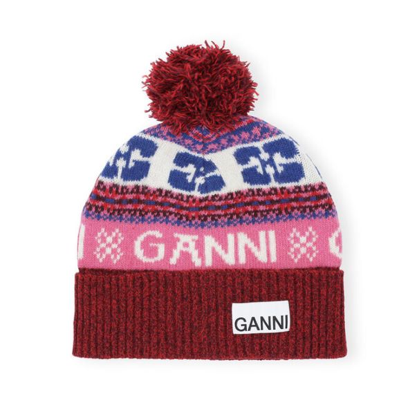 Women Ganni Graphic Wool Beanie Hats