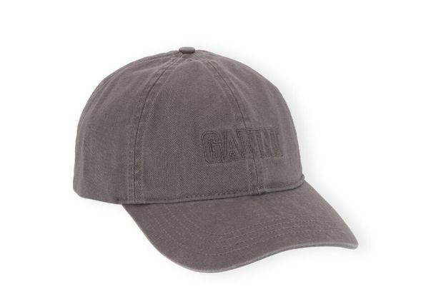Ganni Women Hats Dark Grey Embroidered Logo Cap