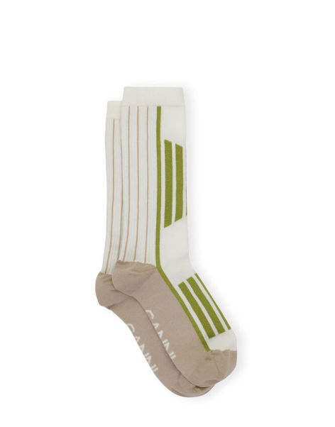 Women White/Green Sporty Socks Socks Ganni