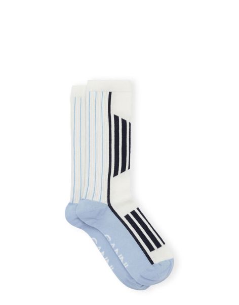 Women Socks Ganni White/Blue Sporty Socks