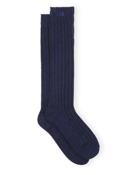 Socks Blue Long Winter Ribbed Socks Ganni Women
